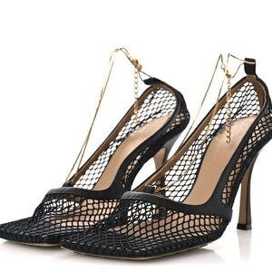 Bottega Veneta Black Mesh Heels with Gold Accents
